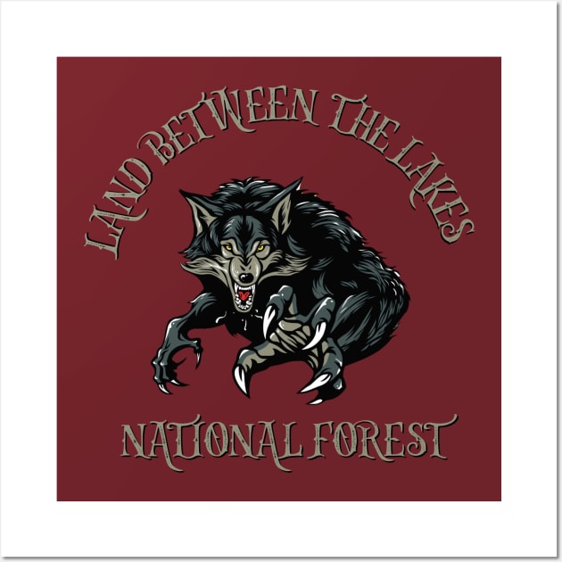 Land between the lakes National forest Dogman design Wall Art by Spearhead Ink